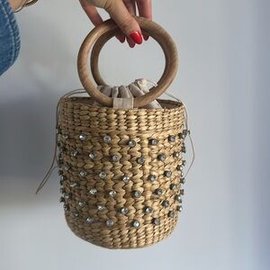 Poolside Woven Jewelled Bucket Bag